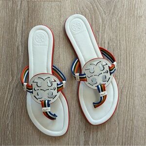Tory Burch Mignon White Rainbow Miller Sandals SZ 7.5 RARE
